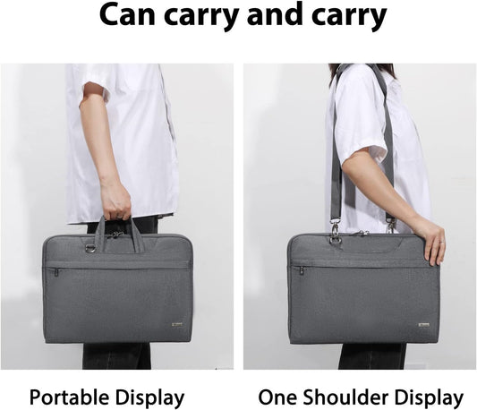 15.6-Inch Waterproof Laptop Bag with Shoulder Strap and Handle, Compatible with 15-16” MacBook Air/Pro, HP, Acer, Asus, Dell, Lenovo - Slim Computer Case for Men and Women, Grey