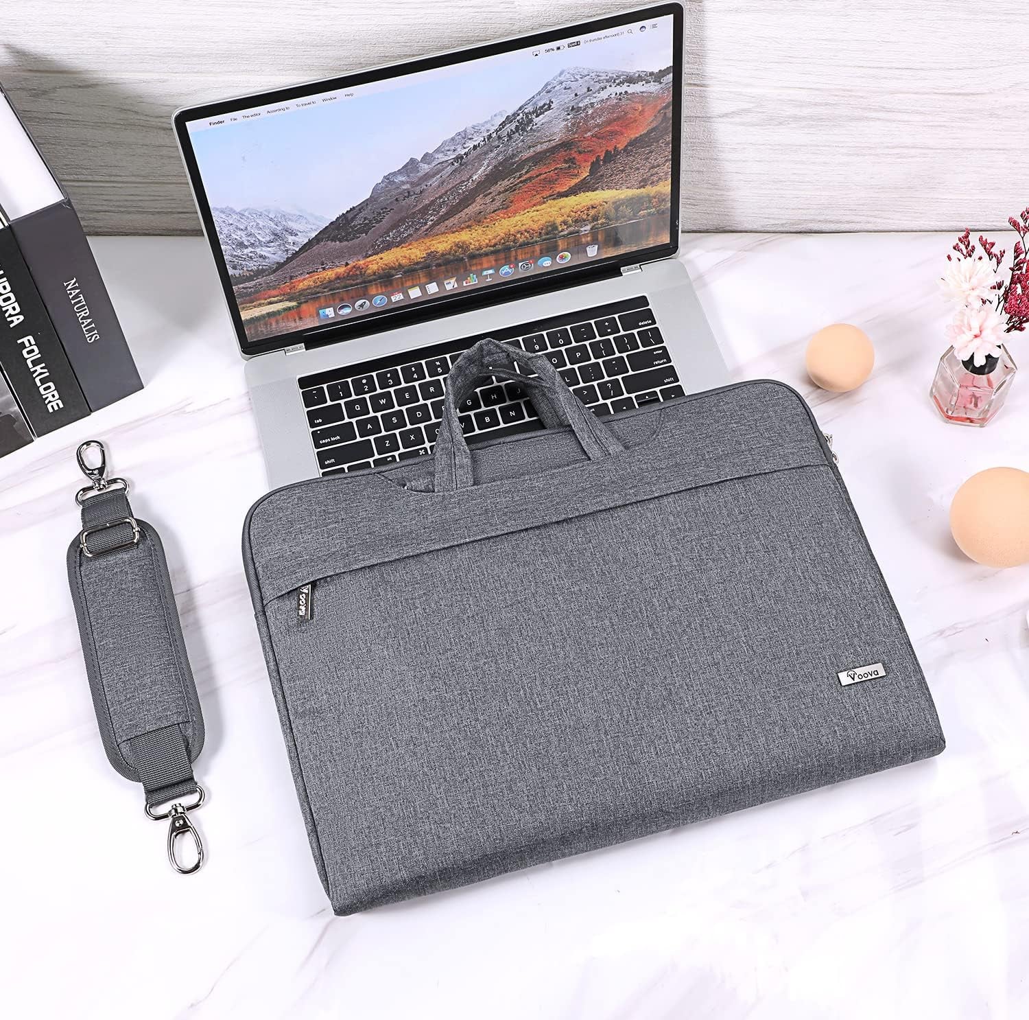 15.6-Inch Waterproof Laptop Bag with Shoulder Strap and Handle, Compatible with 15-16” MacBook Air/Pro, HP, Acer, Asus, Dell, Lenovo - Slim Computer Case for Men and Women, Grey
