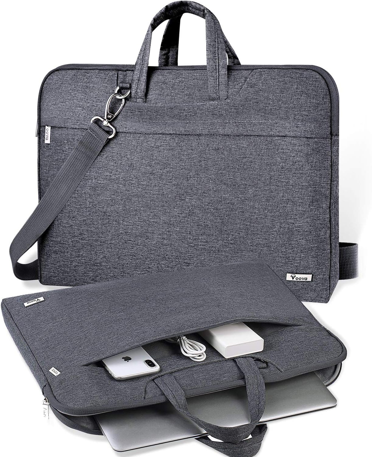 15.6-Inch Waterproof Laptop Bag with Shoulder Strap and Handle, Compatible with 15-16” MacBook Air/Pro, HP, Acer, Asus, Dell, Lenovo - Slim Computer Case for Men and Women, Grey