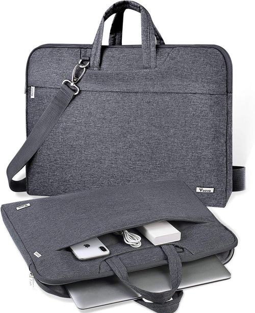 15.6-Inch Waterproof Laptop Bag with Shoulder Strap and Handle, Compatible with 15-16” MacBook Air/Pro, HP, Acer, Asus, Dell, Lenovo - Slim Computer Case for Men and Women, Grey