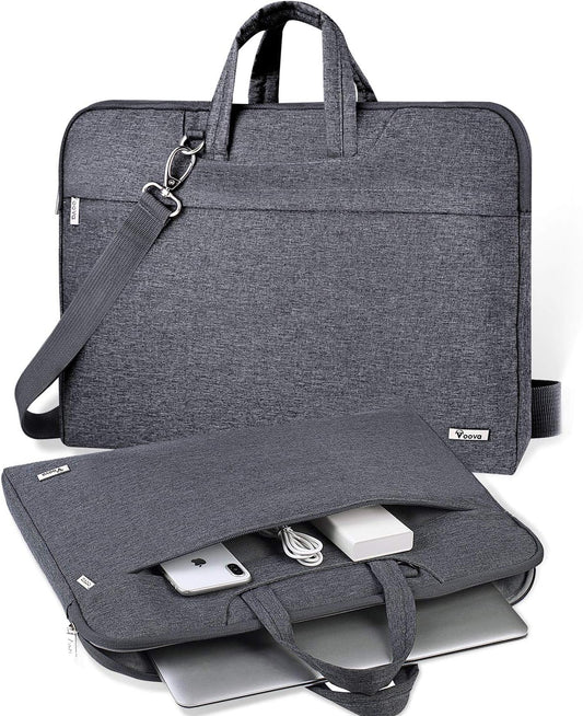 15.6-Inch Waterproof Laptop Bag with Shoulder Strap and Handle, Compatible with 15-16” MacBook Air/Pro, HP, Acer, Asus, Dell, Lenovo - Slim Computer Case for Men and Women, Grey