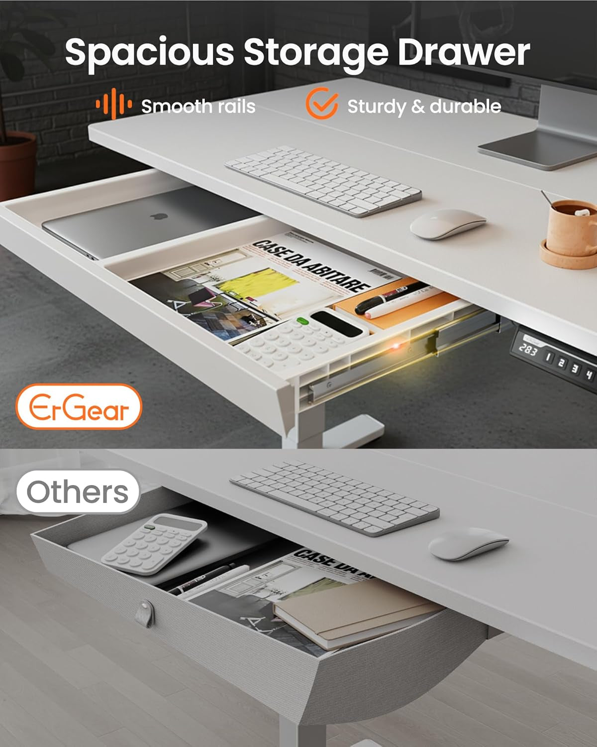 48 x 24 Inch Electric Adjustable Height Standing Desk with Drawers, Four Memory Height Settings, Sit-Stand Desk for Home Office and Computer Workstation, White