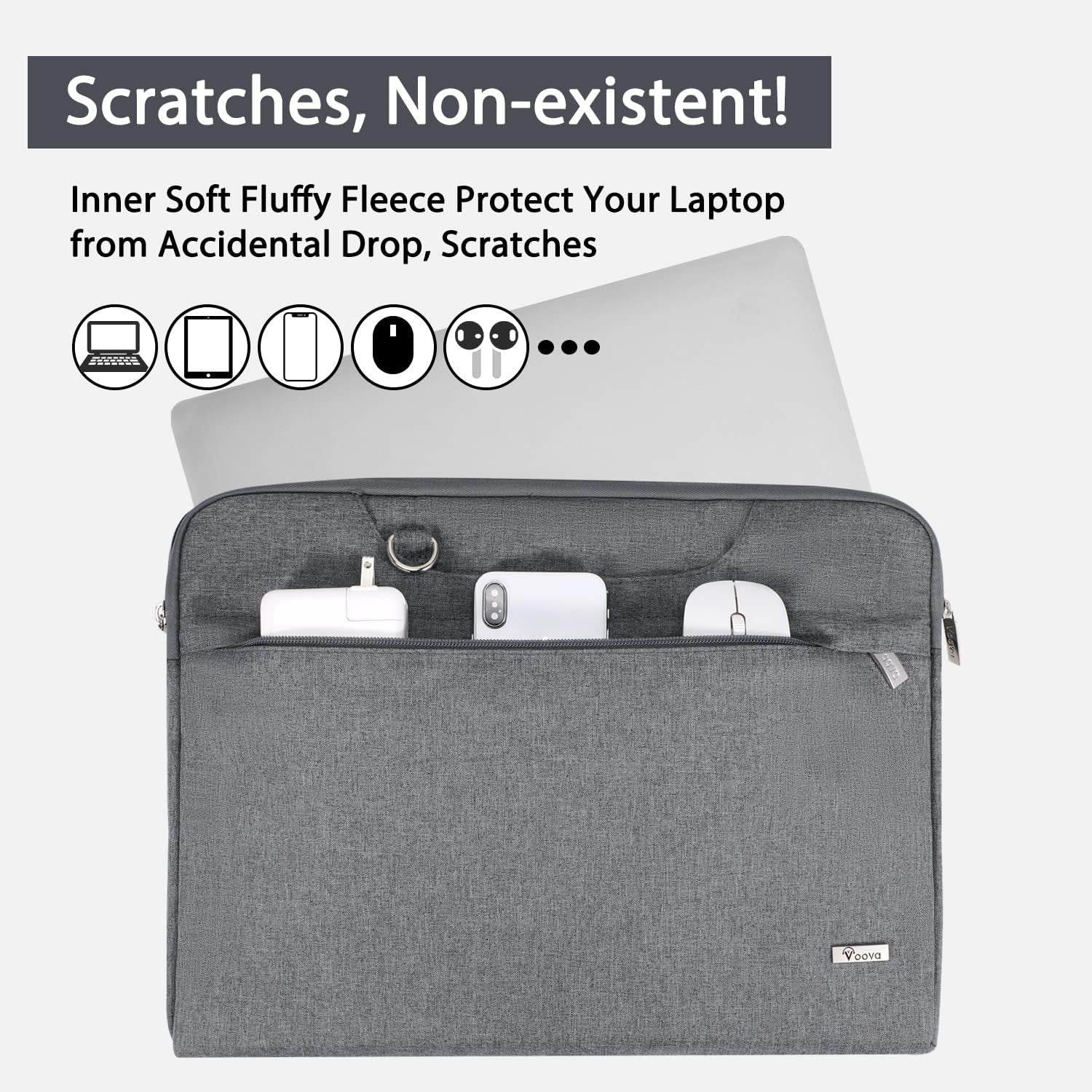 15.6-Inch Waterproof Laptop Bag with Shoulder Strap and Handle, Compatible with 15-16” MacBook Air/Pro, HP, Acer, Asus, Dell, Lenovo - Slim Computer Case for Men and Women, Grey