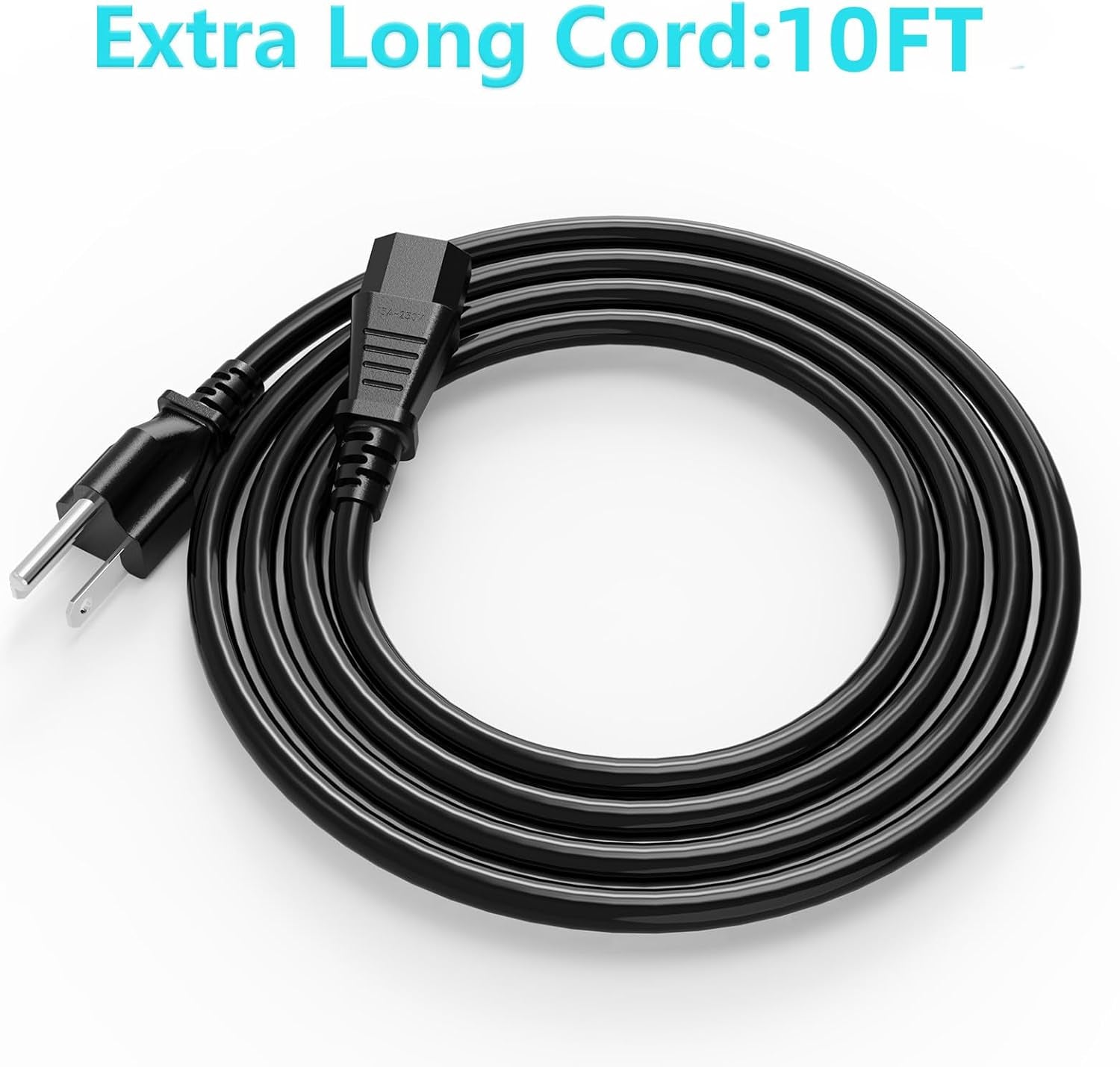 18 AWG Power Cable NEMA 5-15P to IEC320C13 for Computer Monitor and TV Replacement, 10FT 3-Prong Power Cord
